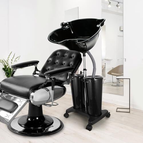 Portable Salon Basin Shampoo Bowl Sink With Electric Pump, Height Adjustable Hair Washing Basin With 2 Bucket & Drain Hoses for Home Barber Shop Use