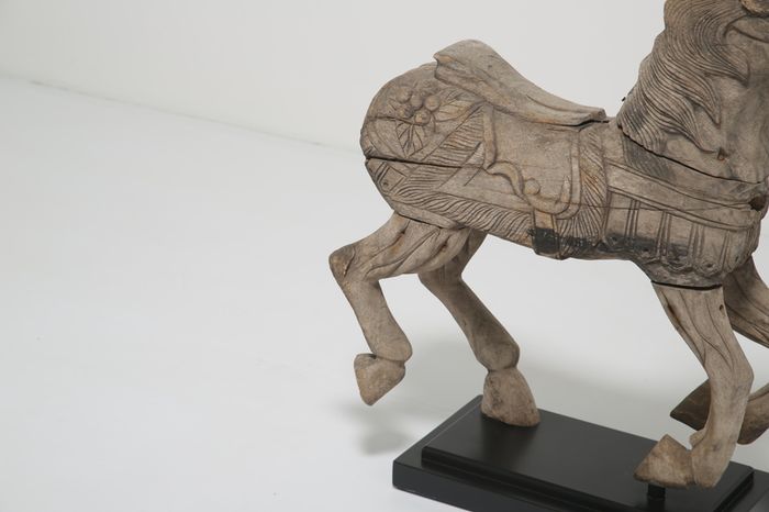 19th Century Antique Carved Wood Carnival Carousel Horse on Plinth