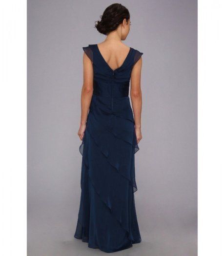 ADRIANNA PAPELL Tiered Chiffon Cap Sleeves Dress