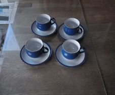 Denby Imperial Blue Vups & Saucers x 4