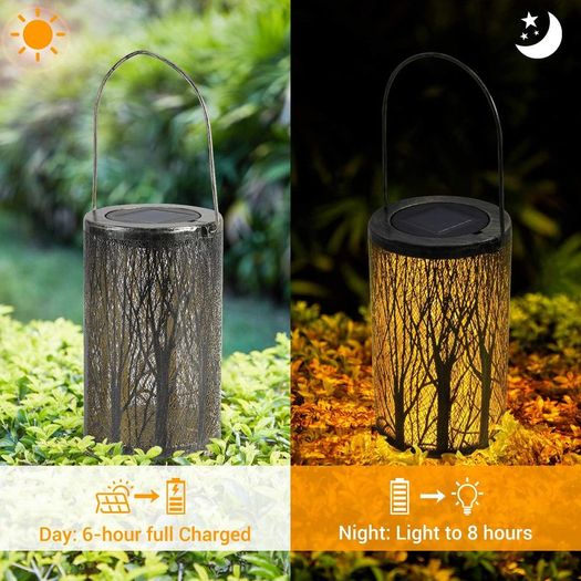 Solar Lanterns for The Garden - OxyLED Metal LED Tree Garden Hanging Lanterns IP44 Waterproof Moroccan Garden Ornaments Outdoor for Patio Fence Pathway Wall Table Tree Bronze