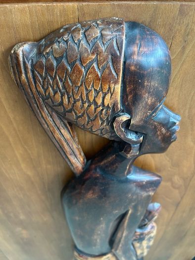 Large African Mother and Child Hand Carved Wood Relief Wall Art 78cm