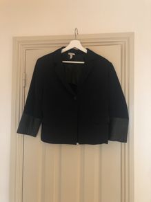 Black 3/4 sleeve jacket with leather cuff detail