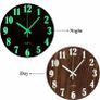 12 Inch Luminous Wall Clock Silent Wooden Design Night Lights Round Wall Clock for Living Room and Bedroom (Battery Not Included) - Brown Image 3