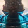 Antique Blue Glass Brass and cast iron metal large table oil lamp in very good condition and working Image 9
