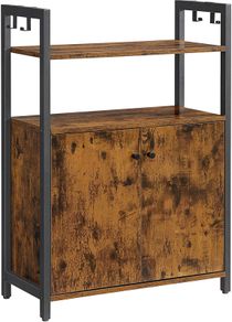 _Sideboard, kitchen cabinet, side cabinet with shelf, bathroom cabinet, steel frame, for dining room, kitchen, living room, entrance area and bedroom, vintage brown-black