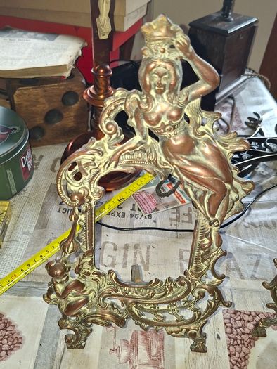 Beautiful Pair of Antique Art Nouveau Beatrice. Bronzed Photo Frames Cherub. a stunning lady lies on the top of the frame with beautiful scrollwork descending down the frame to a winged Cupid or Angel