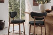 Set of 2 Bar Stools with Backrest Solid Wood Legs in PU Leather Padded Counter Stool