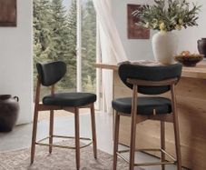 Set of 2 Bar Stools with Backrest Solid Wood Legs in PU Leather Padded Counter Stool