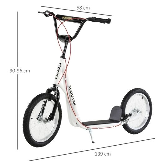 Kick Scooters for Kids with Adjustable Height, Anti-Slip Deck, Dual Brakes, Rubber Tyres, for Boys and Girls Aged 5+ Years Old - White