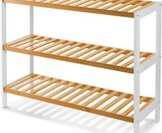 3 Tier Natural Bamboo Shoe Rack Easy Assembly & Strong Design Stand Shelf Organiser Ideal for Corridor,Bedroom,Bathroom,Hallway & Small Spaces Large Capacity Up to 9 Pairs of Shoes(55x70x25cm)