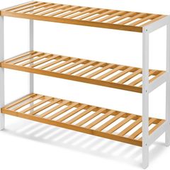 3 Tier Natural Bamboo Shoe Rack Easy Assembly & Strong Design Stand Shelf Organiser Ideal for Corridor,Bedroom,Bathroom,Hallway & Small Spaces Large Capacity Up to 9 Pairs of Shoes(55x70x25cm)