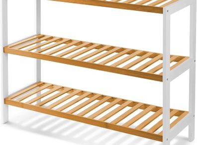 3 Tier Natural Bamboo Shoe Rack Easy Assembly & Strong Design Stand Shelf Organiser Ideal for Corridor,Bedroom,Bathroom,Hallway & Small Spaces Large Capacity Up to 9 Pairs of Shoes(55x70x25cm)