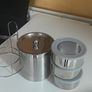 .Stainless steel kitchen fridge storage containers with biscuits container, like new. Keeps food fresh for long. Image 5