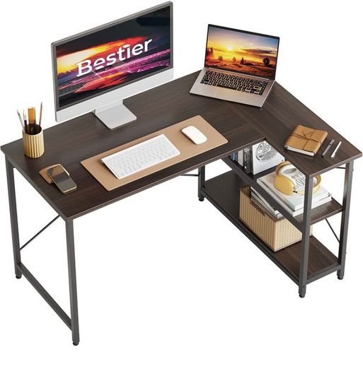 L Shaped Desk Small Corner Desk with Shelves 120CM Reversible Computer Desk Writing Table with Bookshelf for Home Office Small Space (FREE POSTAGE)