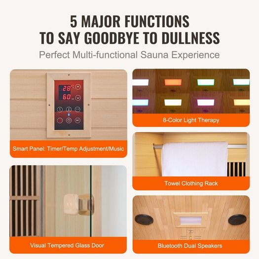 Far Infrared Wooden Sauna Room Home Sauna Spa for 1 Person1140W