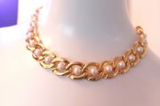 Vintage 1980s Statement Necklace Gold tone and Pearl