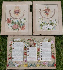 Antique 1800s Wall Art , Holy Card Paintings , Catholic Posters 21" x 14" and 2x 16" x 14"