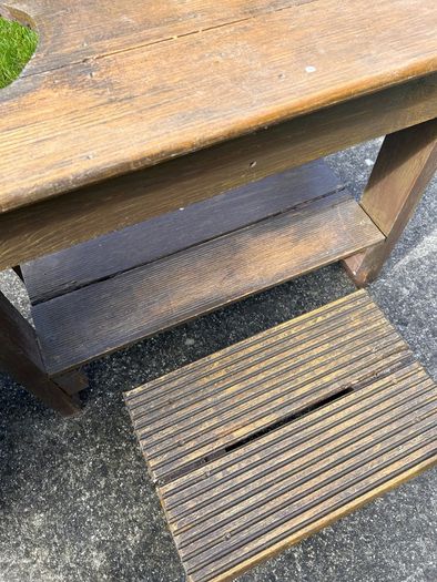 Hand made solid timber mud kitchen with stool with accessories