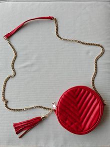 Made in Italy Red Quilted Round Crossbody Bag - Gold Chain