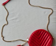 Made in Italy Red Quilted Round Crossbody Bag - Gold Chain