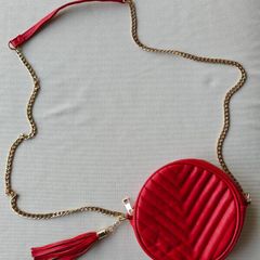 Made in Italy Red Quilted Round Crossbody Bag - Gold Chain