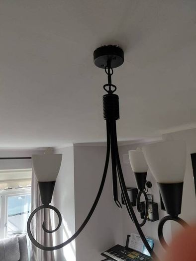 Black 3 Arm Ceiling Chandelier Light with Frosted Glass Shades