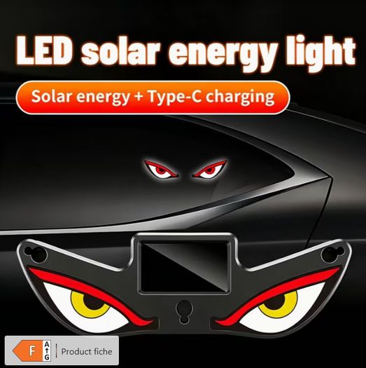 High-Brightness LED Neon Car Window Decoration Light, Wireless Solar Powered, "Devil'S Eye" Triangular Window Lighting, Creating Car Interior Atmosphere