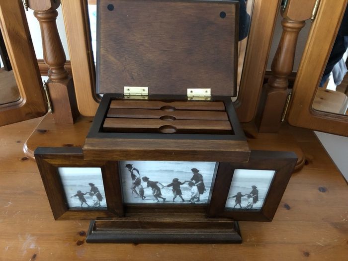 Vintage oak photo album memory box stores 63 photos