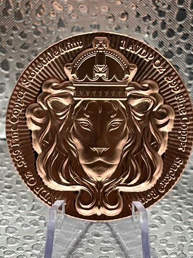 1 avdp oz Fine Copper Bullion Scottsdale Lion Stacker.