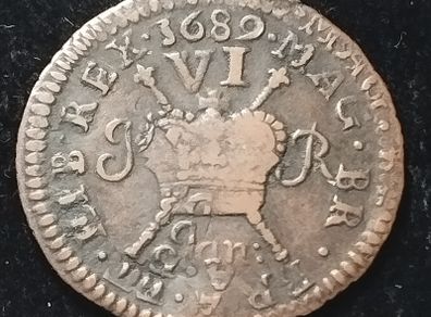 #677 - Ireland - 1689 - 6 Pence - Gun Money