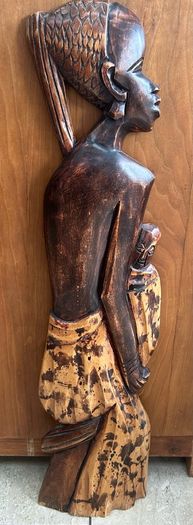 Large African Mother and Child Hand Carved Wood Relief Wall Art 78cm