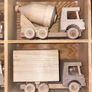 Scandinavian Wooden Vehicle Collection in Display Case Image 2