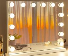 SALE | Hollywood Mirror Vanity Mirror with Lights 14 Dimmable Lightbulbs 3 Lighting Modes for Dressing Table Vanity Mirror Makeup Mirror 10x Magnifying Glass Touchscreen 50x42cm