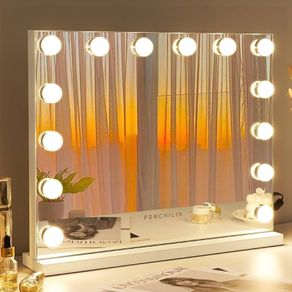 SALE | Hollywood Mirror Vanity Mirror with Lights 14 Dimmable Lightbulbs 3 Lighting Modes for Dressing Table Vanity Mirror Makeup Mirror 10x Magnifying Glass Touchscreen 50x42cm