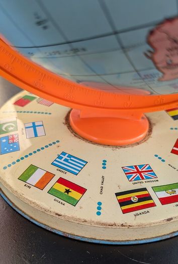 Vintage USSR Era World Globe Orange Meridian International Flag Base