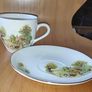 Cartwright & Edwards Ltd. Country life scene 3 teacups &  6 saucers with gilt rims Image 2