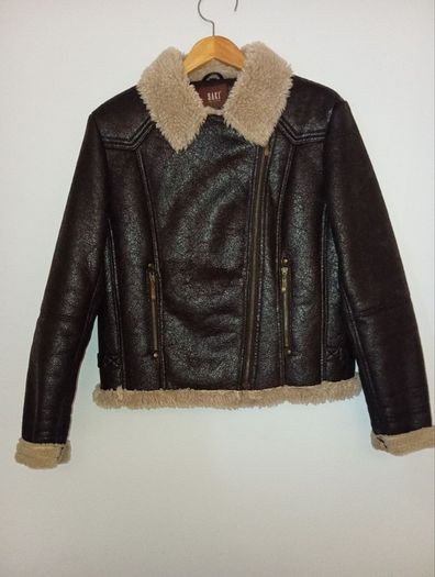 Saki Collection faux shearling aviator jacket / biker coat - Size 40
