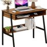 Small Office Desk 80 cm, Bureau Gaming Desk, Study Table, Sit Stand Desk with Drawers, Bureau de Travail, Wood Desk with Black Metal Frame, Rustic Brown Image 2