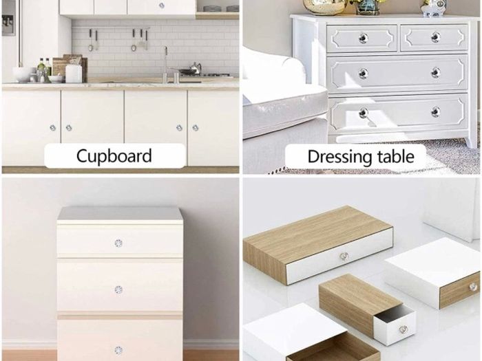 6 PCS Cabinet Knobs with 2 Sizes Screws, 30mm Drawer Handles Crystal Glass Diamond Shaped cupboards Door Knobs
