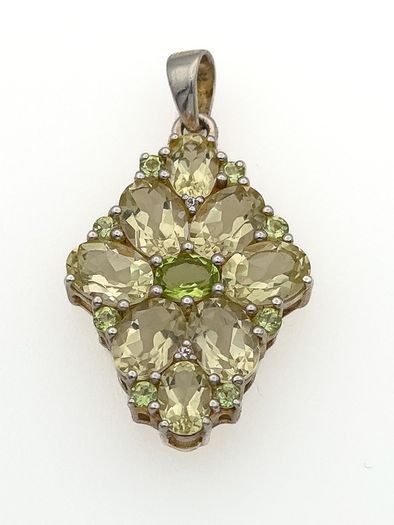 Vintage 925 Sterling Silver Citrine & Peridot Pendant