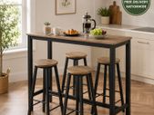 Industrial Bar Table & 4 Stool Set  Space Saving Breakfast Bar Dining Set