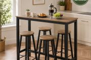 Industrial Bar Table &amp; 4 Stool Set  Space Saving Breakfast Bar Dining Set