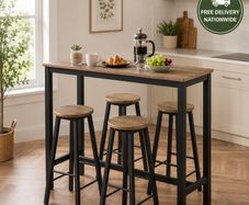 Industrial Bar Table & 4 Stool Set  Space Saving Breakfast Bar Dining Set