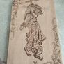 a piece of wood art featuring a pyrography (wood-burning) design of a woman in traditional attire. Image 8
