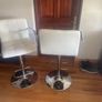 Pair of cream leather and stainless steel stool Image 3