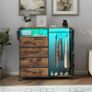 5 Drawer Dresser with Clothes Rail LED Lights Charging Station Storage Chest with Side Pockets and Wood Top for Bedroom Nursery or Hallway (Rustic Brown) Image 4