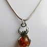 Vintage 925 Sterling Silver and Genuine Baltic Amber Spider Pendant length 16" - 4,8g Image 4