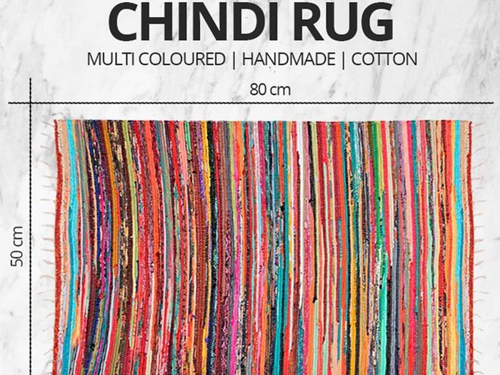 Rectangle Hand Made Chindi Rug with Complete Recycled 100% Pure Cotton - Multi Colorful Rug with Stripes - Decorative Pink Rugs for Living Room, Bedroom Decor and Garden (50 x 80 cm)