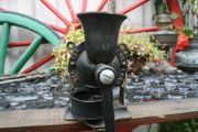 Black cast iron coffee grinder of firm Salter&amp; Co. from England. Including  receptacle and cast iron table clamp.